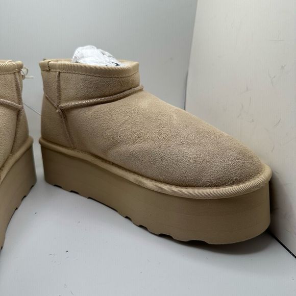 CUSHIONAIRE Women's Genuine Suede pull platform boot +Memory Foam 9.5 WIDE SAND - Picture 6 of 7